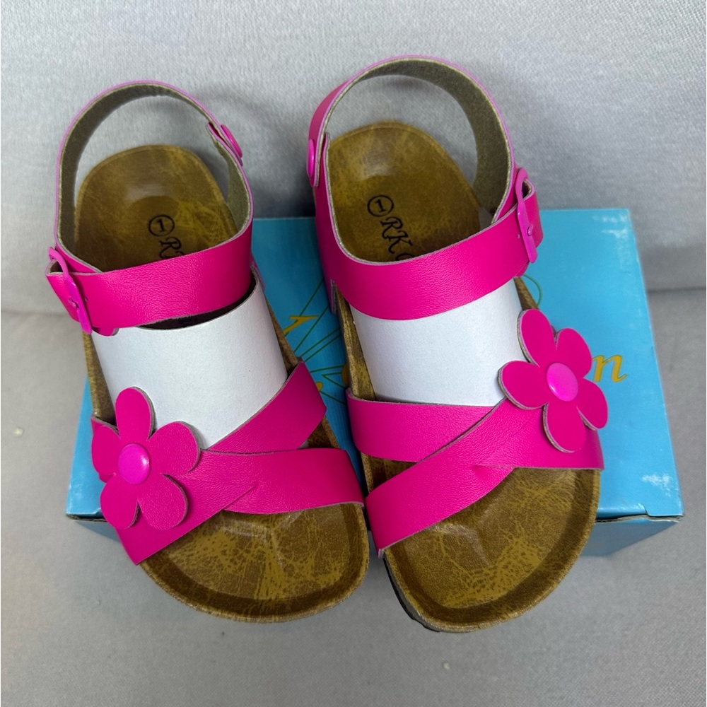 NIB RK Collection Hot Pink Flower Sandals - Picture 2 of 7